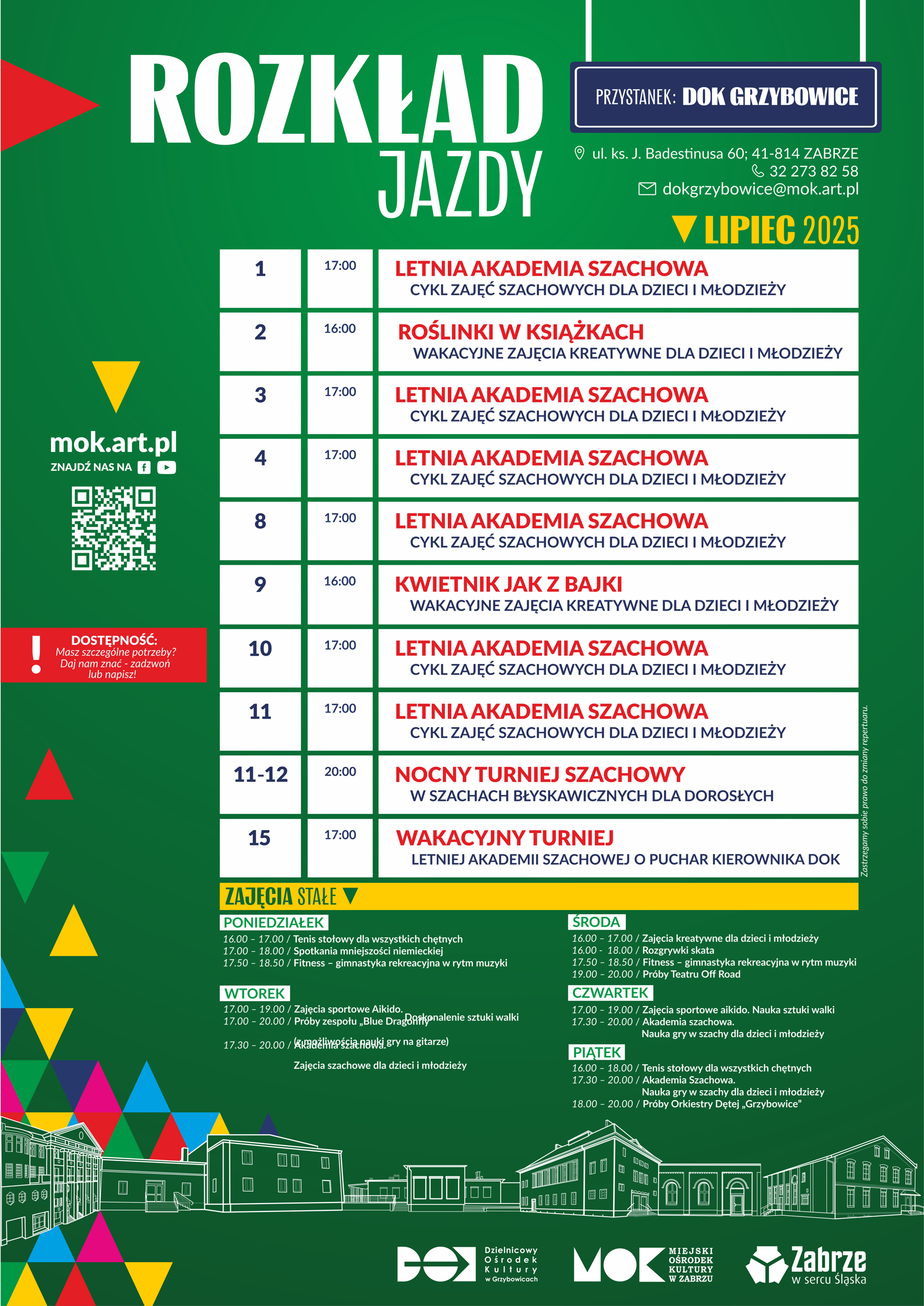 plakat z wydarzeniami w DOK Grzybowice na lipiec 2025